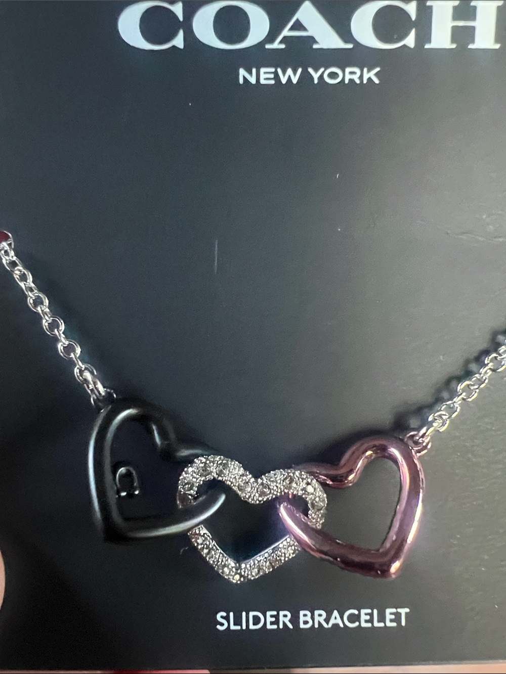Coach Two-Tone Heart Slider Necklace - Black & Pink - Picture 3 of 6